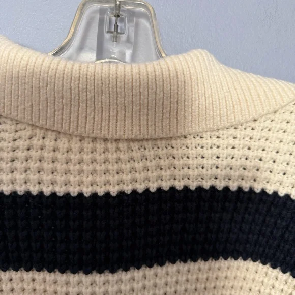 Madewell Antique Cream Striped Waffle-Knit Henley Sweater Size M Relaxed Fit - Picture 15 of 16